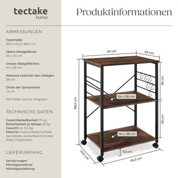 Servierwagen Rugby Industrial Holz dunkel, rustikal