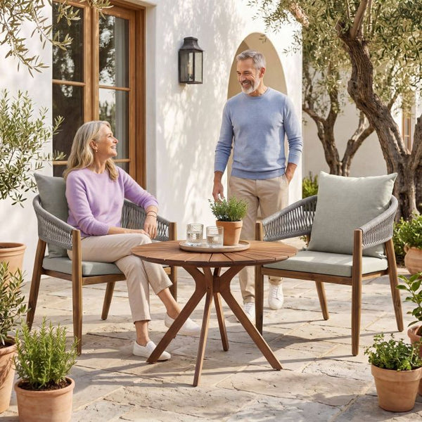 3-teiliges Gartenset Tisch und 2 Stühle Akazienholz greige