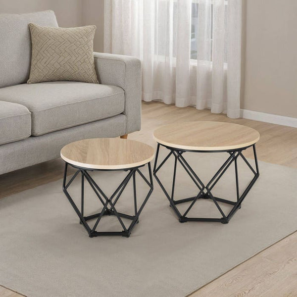 2er Set Couchtisch Benham Industrial Holz hell, Eiche Sonoma