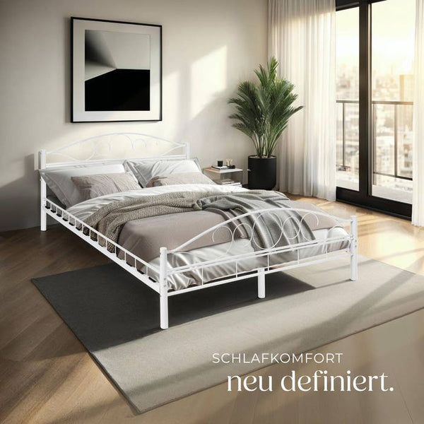 Metallbett mit Lattenrost im romantischen Design weiss/weiss 200 x 140 cm