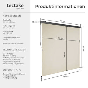 Senkrechtmarkise Eloise beige 180 x 250 cm