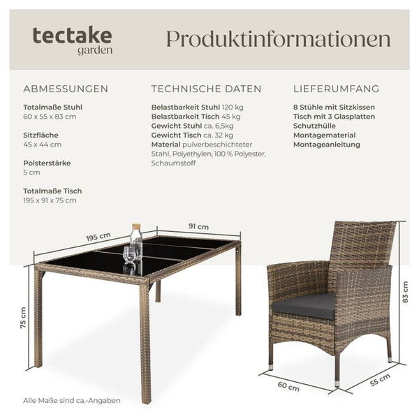 Rattan Sitzgruppe 8+1 mit Schutzhülle natur/dunkelgrau