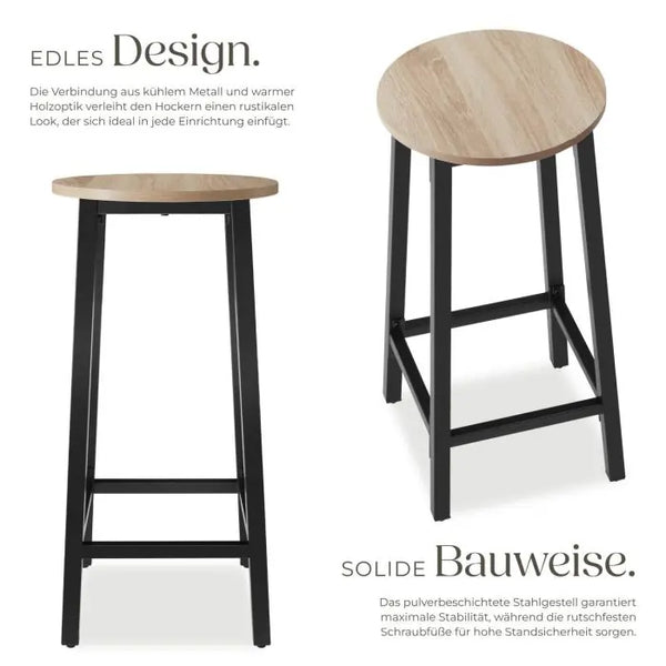 Barhocker Corby 2er Set Industrial Holz hell, Eiche Sonoma
