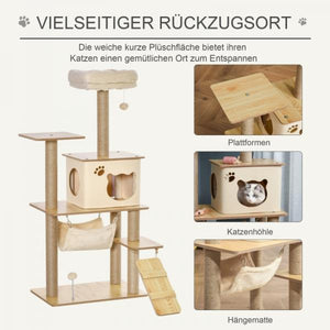 Kratzbaum Katzenbaum Kletterbaum Katzenhöhle 130 cm Plüsch Gelb