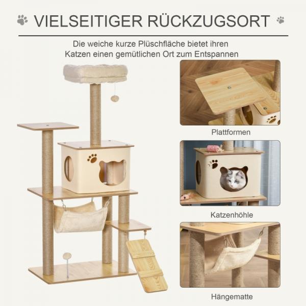 Kratzbaum Katzenbaum Kletterbaum Katzenhöhle 130 cm Plüsch Gelb