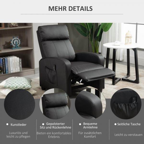 Massagesessel Massagefunktion Liegefunktion 2-Punkt-Massage Schwarz