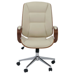 Chefsessel Drehstuhl creme Kunstleder Bugholz Walnuss-Optik