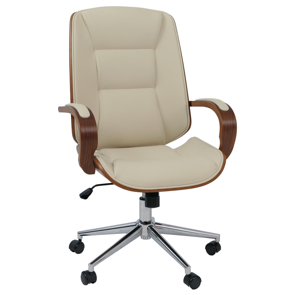 Chefsessel Drehstuhl creme Kunstleder Bugholz Walnuss-Optik