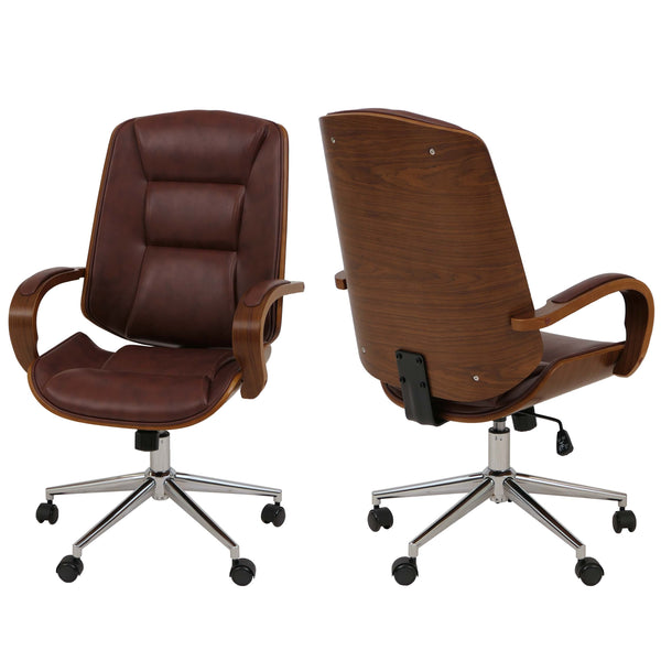 Ergonomischer Chefsessel aus Kunstleder in Walnuss-Optik, rotbraun