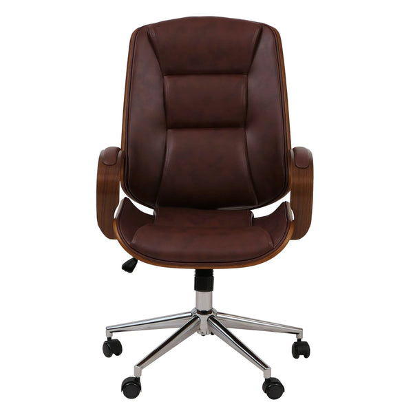 Ergonomischer Chefsessel aus Kunstleder in Walnuss-Optik, rotbraun