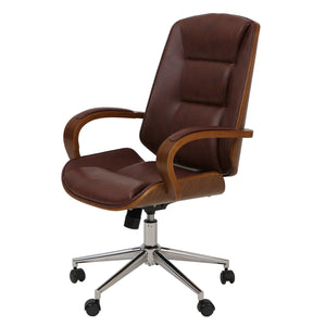 Ergonomischer Chefsessel aus Kunstleder in Walnuss-Optik, rotbraun