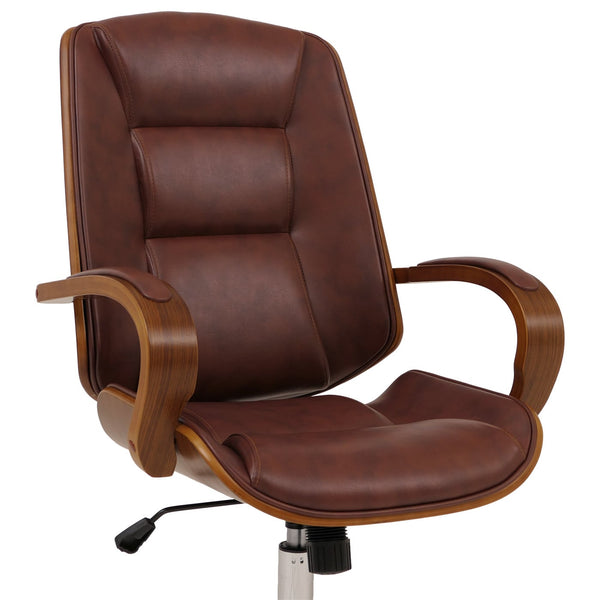 Ergonomischer Chefsessel aus Kunstleder in Walnuss-Optik, rotbraun