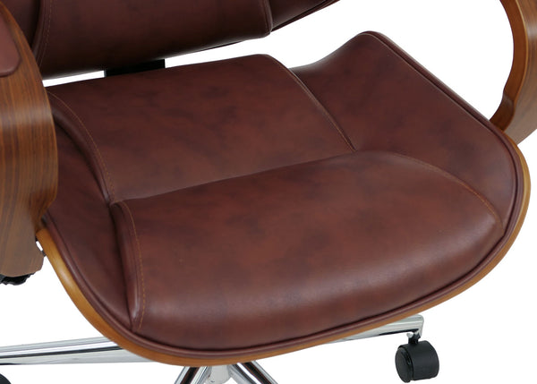 Ergonomischer Chefsessel aus Kunstleder in Walnuss-Optik, rotbraun