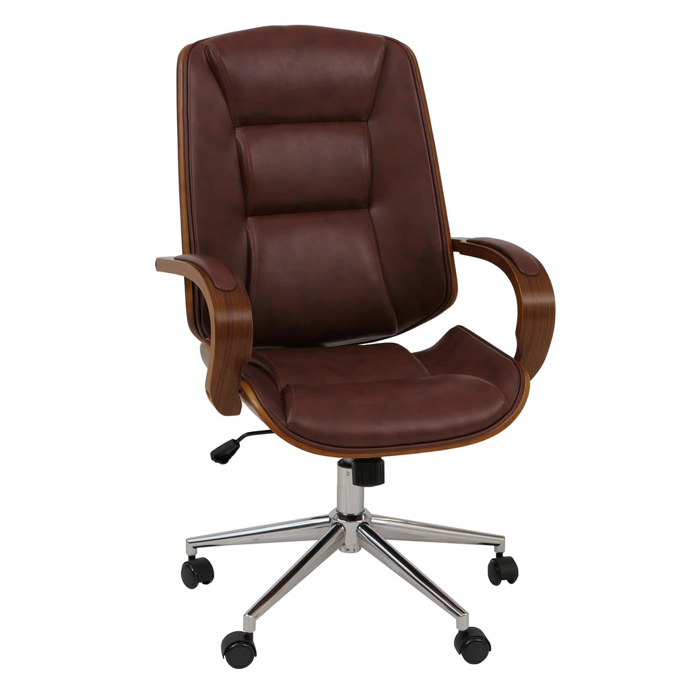 Ergonomischer Chefsessel aus Kunstleder in Walnuss-Optik, rotbraun