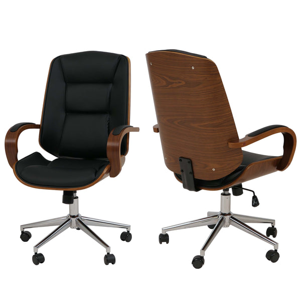 Ergonomischer Chefsessel Kunstleder Walnuss-Optik Schwarz