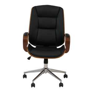 Ergonomischer Chefsessel Kunstleder Walnuss-Optik Schwarz