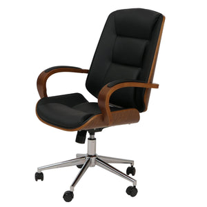 Ergonomischer Chefsessel Kunstleder Walnuss-Optik Schwarz