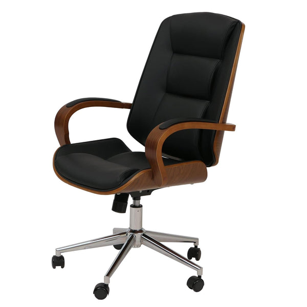 Ergonomischer Chefsessel Kunstleder Walnuss-Optik Schwarz