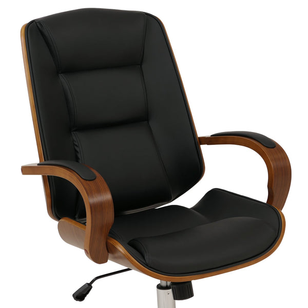 Ergonomischer Chefsessel Kunstleder Walnuss-Optik Schwarz