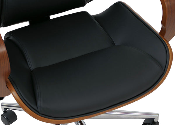 Ergonomischer Chefsessel Kunstleder Walnuss-Optik Schwarz