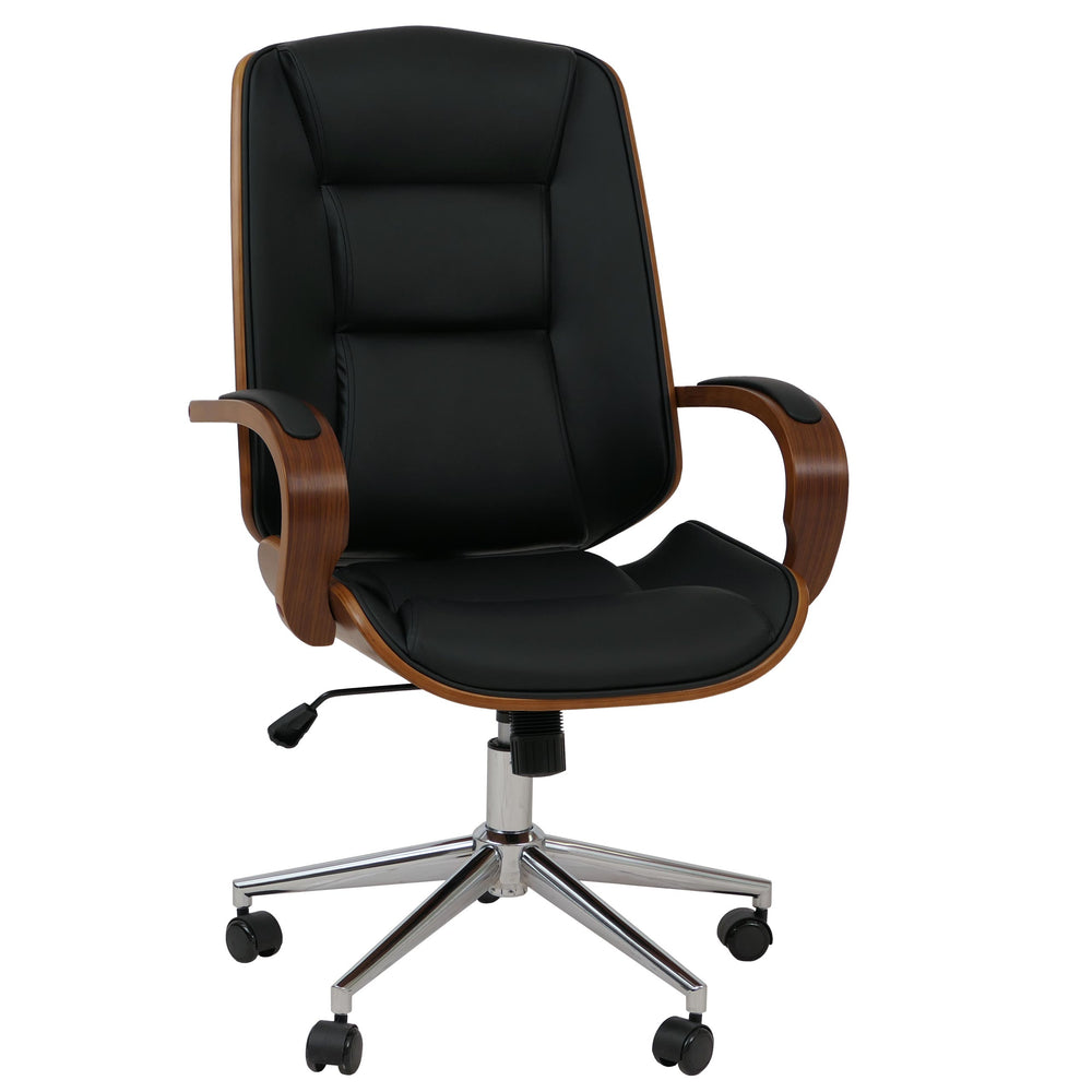 Ergonomischer Chefsessel Kunstleder Walnuss-Optik Schwarz