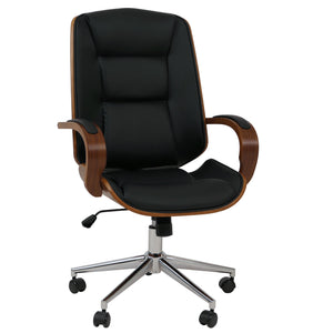 Ergonomischer Chefsessel Kunstleder Walnuss-Optik Schwarz