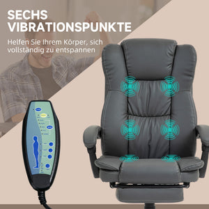 Chefsessel mit Fussstütze & Massagefunktion höhenverstellbar Dunkelgrau