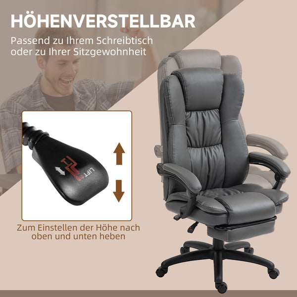 Chefsessel mit Fussstütze & Massagefunktion höhenverstellbar Dunkelgrau