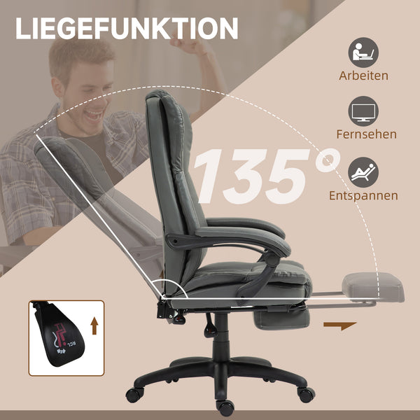 Chefsessel mit Fussstütze & Massagefunktion höhenverstellbar Dunkelgrau
