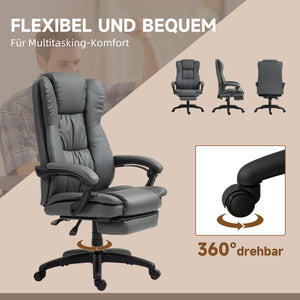 Chefsessel mit Fussstütze & Massagefunktion höhenverstellbar Dunkelgrau