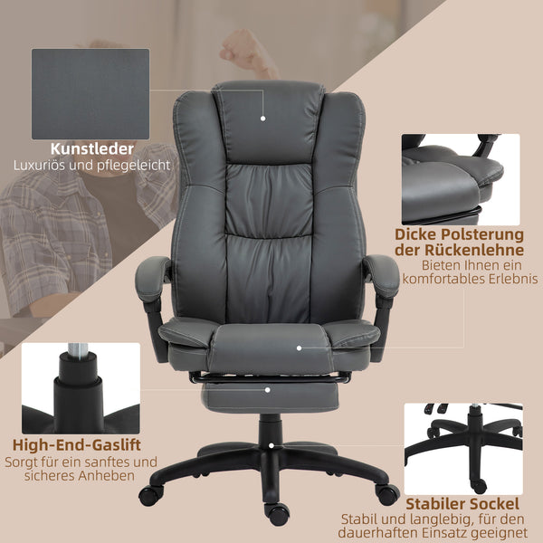 Chefsessel mit Fussstütze & Massagefunktion höhenverstellbar Dunkelgrau