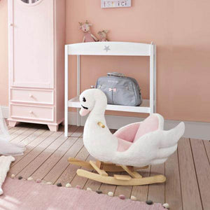 Schaukelpferd Baby Schaukeltier Schwan mit Musik Spielzeug Plüsch Rosa+Weiss