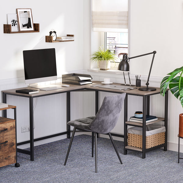 Computertisch Eckschreibtisch L-förmig Regale Büro Holz Greige Schwarz