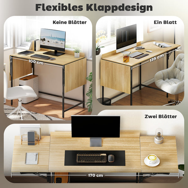 Computertisch klappbar mit ausziehbaren Platten Eiche Schwarz