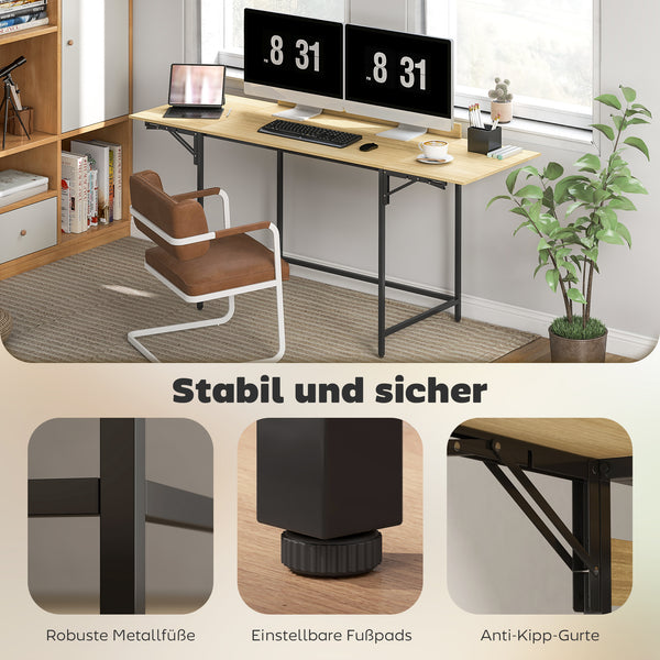 Computertisch klappbar mit ausziehbaren Platten Eiche Schwarz