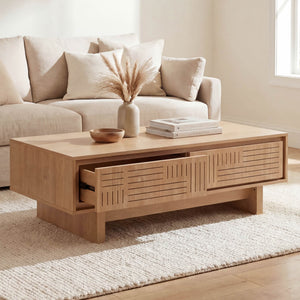 Couchtisch Sofatisch Wohnzimmertisch Beistelltisch 2 Schubladen 40x120x60cm Ulme natur