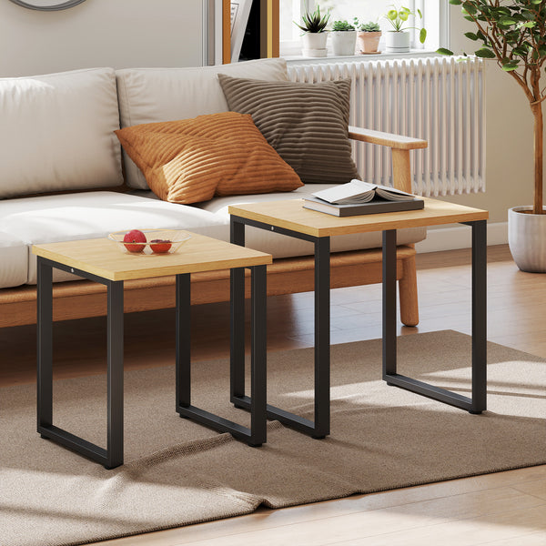 Couchtisch 2er Set mit Metallrahmen Holzoptik für Wohnzimmer