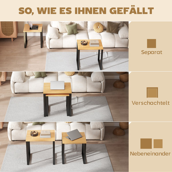 Couchtisch 2er Set mit Metallrahmen Holzoptik für Wohnzimmer