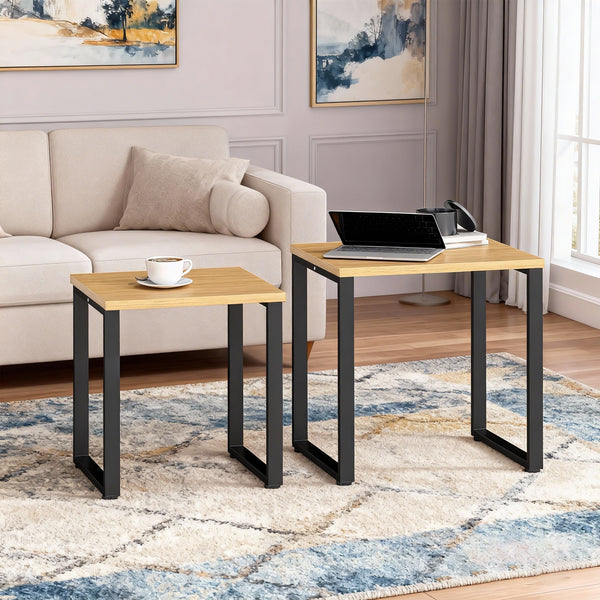 Couchtisch 2er Set mit Metallrahmen Holzoptik für Wohnzimmer