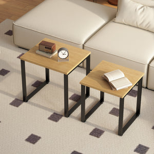 Couchtisch 2er Set mit Metallrahmen Holzoptik für Wohnzimmer