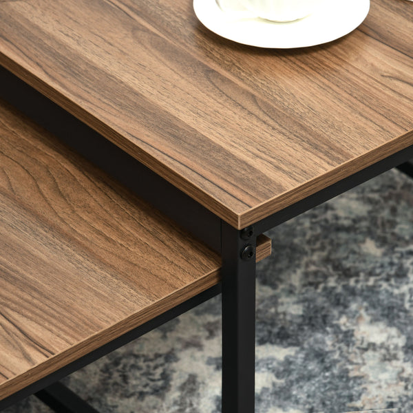 Couchtisch 2er-Set Industriedesign Schwarz mit Holzoptik