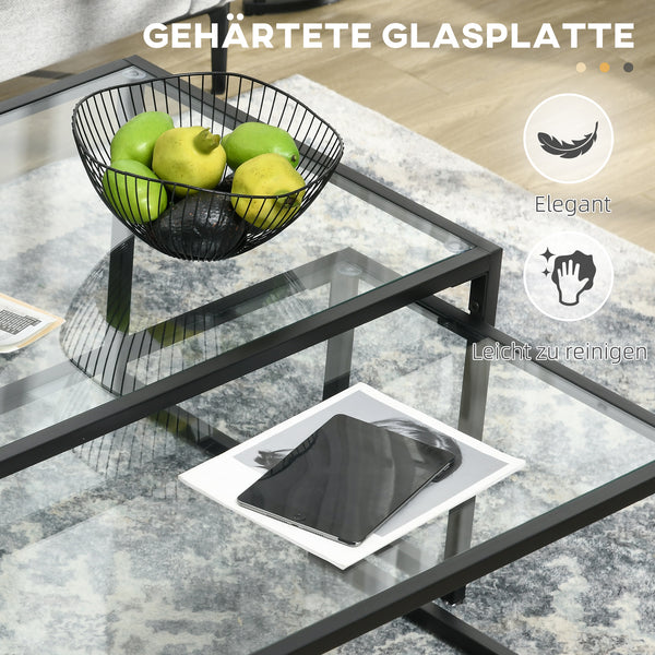 Couchtisch 2er-Set Kaffeetisch Glastisch Schwarz