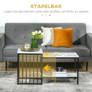 Couchtisch 2er-Set Marmoroptik Moderndesign für Wohnzimmer/Schlafzimmer
