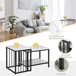 Couchtisch 2er-Set Marmoroptik Moderndesign für Wohnzimmer/Schlafzimmer