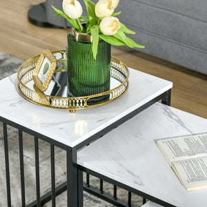 Couchtisch 2er-Set Marmoroptik Moderndesign für Wohnzimmer/Schlafzimmer