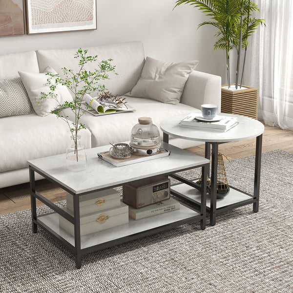 Couchtisch 2er-Set Marmoroptik Wohnzimmer Weiss