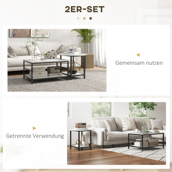 Couchtisch 2er-Set Marmoroptik Wohnzimmer Weiss