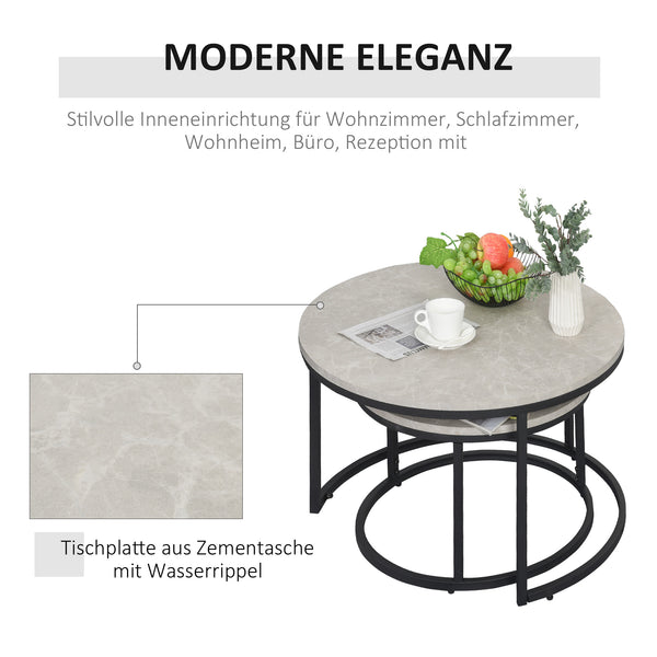 Couchtisch 2er-Set Metallgestell stapelbar Grau-Schwarz