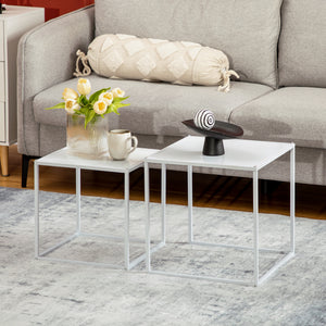 Couchtisch 2er-Set modern Design Stahlgestell Weiss