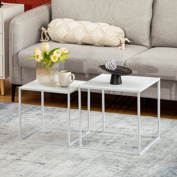 Couchtisch 2er-Set modern Design Stahlgestell Weiss